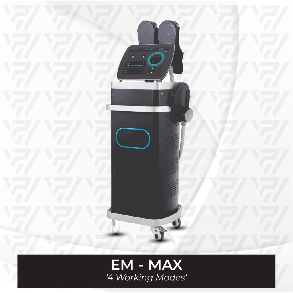 EM-MAX adalah alat HIFEM ( High Intensity Focused Electrical Muscular ) yang kuat namun tidak invasif untuk mengkontraksikan otot di area yang ditargetkan