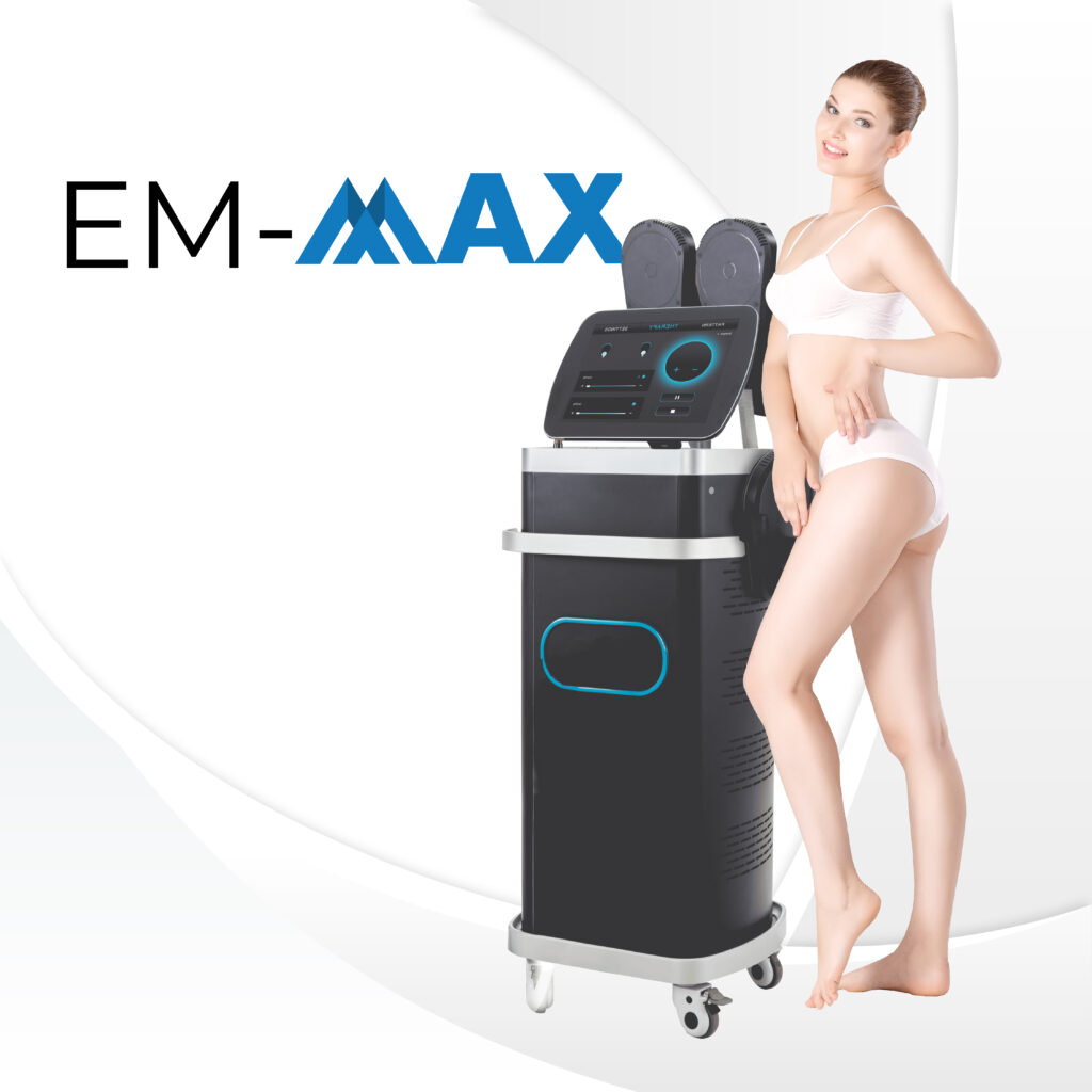 EM-MAX adalah alat HIFEM ( High Intensity Focused Electrical Muscular ) yang kuat namun tidak invasif untuk mengkontraksikan otot di area yang ditargetkan